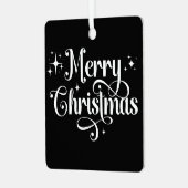 ミニマルモダンリストブラックメリークリスマスフォト メタルオーナメント (正面左)