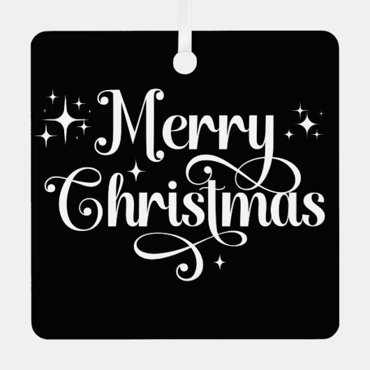 ミニマルモダンリストブラックメリークリスマスフォト メタルオーナメント (正面)