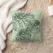 ミニマルモダンリストブラックラインフローラスケッチ緑 クッション (ブランケット)