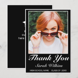 ミニマルモダンリストブラック卒業写真ありがとう サンキューカード