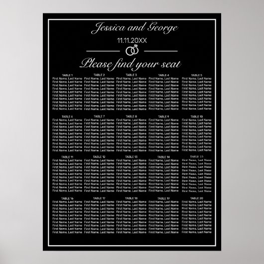 ミニマルモダンリストブラック座席表20表 ポスター (正面)