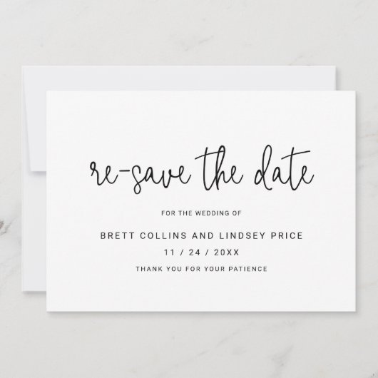 ミニマルモダンリストブラック日付の変更 案内状 (正面)