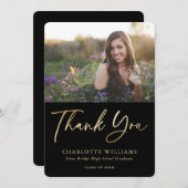 ミニマルモダンリストブラック金ゴールド写真卒業 サンキューカード (正面/裏面)