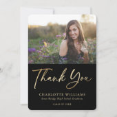 ミニマルモダンリストブラック金ゴールド写真卒業 サンキューカード (正面)