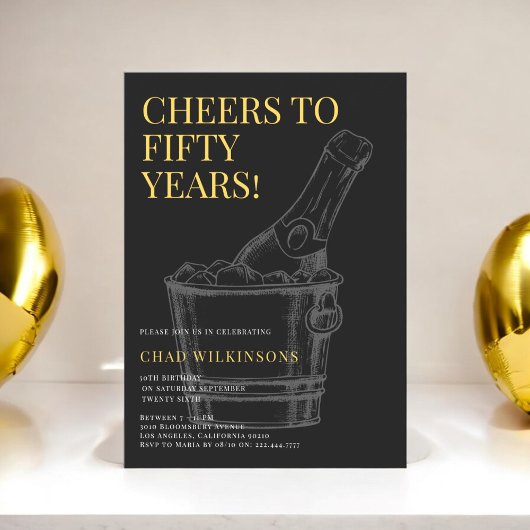 ミニマルモダンリストブラック金ゴールド写真50TH誕生日 招待状