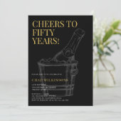 ミニマルモダンリストブラック金ゴールド写真50TH誕生日 招待状 (スタンド正面)