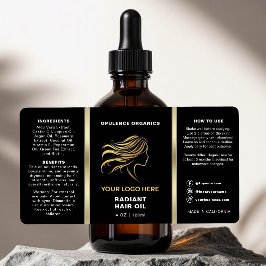 ミニマルモダンリストブラック金ゴールド化粧品ボトル ラベル