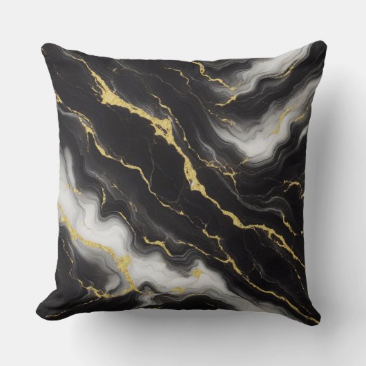 ミニマルモダンリストブラック金ゴールド大理石 クッション (正面)