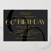 ミニマルモダンリストブラック60番目の誕生日金ゴールド 箔招待状 (正面)