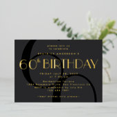 ミニマルモダンリストブラック60番目の誕生日金ゴールド 箔招待状 (立ち正面)