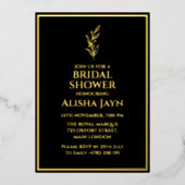 ミニマルモダンリストブラック&ゴールデンブライダルシャワー 箔招待状 (正面)