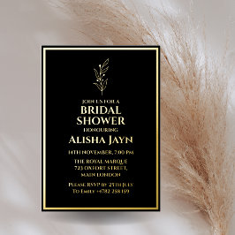 ミニマルモダンリストブラック&ゴールデンブライダルシャワー 箔招待状
