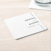 ミニマルモダンリストブラック&ホワイトのカスタムウェディング スクエアペーパーコースター (アングル)