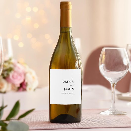 ミニマルモダンリストブラック&ホワイトのカスタムウェディング ワインラベル