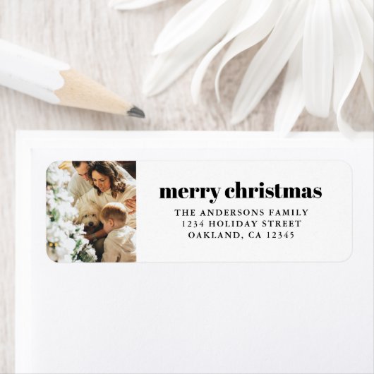 ミニマルモダンリストブラック&ホワイトのメリークリスマス ラベル (インサイチュ)