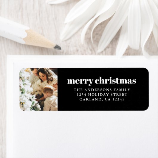 ミニマルモダンリストブラック&ホワイトのメリークリスマス ラベル (インサイチュ)