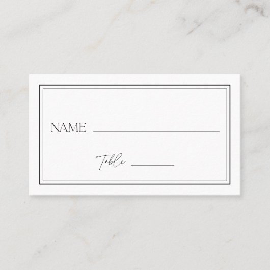 ミニマルモダンリストブラック&ホワイトエレガントな結婚式 プレイスカード (正面)