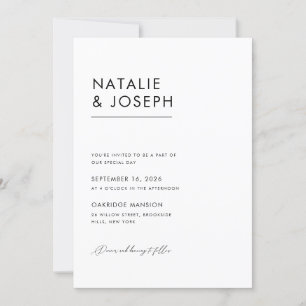 ミニマルモダンリストブラック&ホワイトエレガントな結婚式 招待状