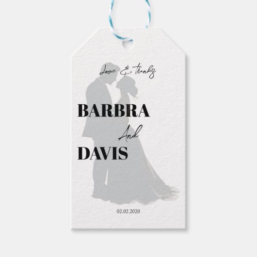 ミニマルモダンリストブラック&ホワイトカップルのシルエット ギフトタグ (正面)