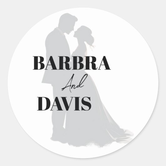 ミニマルモダンリストブラック&ホワイトカップルのシルエット ラウンドシール (正面)