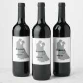 ミニマルモダンリストブラック&ホワイトカップルのシルエット ワインラベル (ボトル)