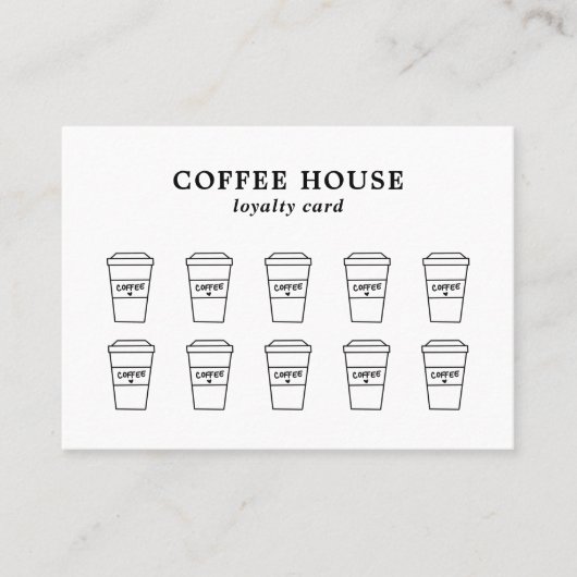 ミニマルモダンリストブラック&ホワイトクリエイティブコーヒー ロイヤリティカード (正面)