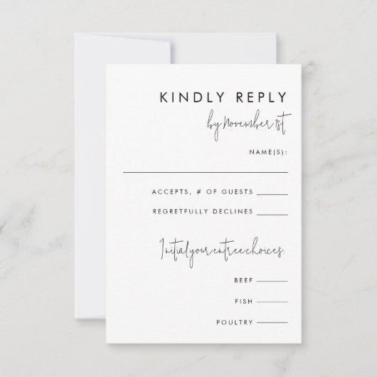 ミニマルモダンリストブラック/ホワイトトールフードの返信カード 招待状 (正面)