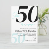 ミニマルモダンリストブラック&ホワイトブルー誕生日 招待状 (スタンド正面)