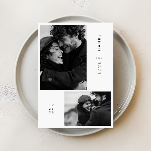 ミニマルモダンリストブラック&ホワイト写真結婚ズ サンキューカード