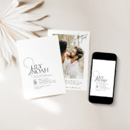 ミニマルモダンリストブラック&ホワイト写真結婚ズ 招待状