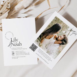 ミニマルモダンリストブラック&ホワイト写真結婚ズ 招待状