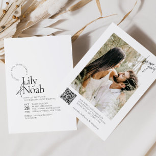ミニマルモダンリストブラック&ホワイト写真結婚ズ 招待状