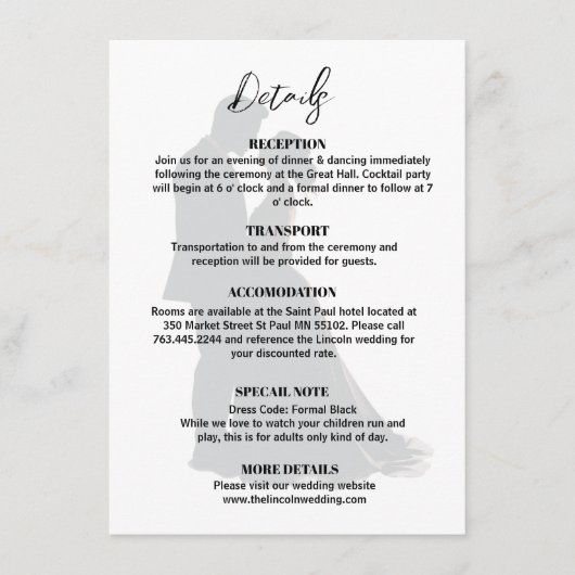 ミニマルモダンリストブラック&ホワイト結婚ズ詳細 エンクロージャーカード (正面)