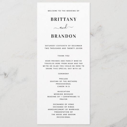 ミニマルモダンリストブラック&ホワイト結婚ズ プログラム (正面)