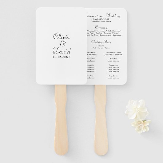 ミニマルモダンリストブラック&ホワイト結婚式 プログラム ハンドファン (正面&裏面)