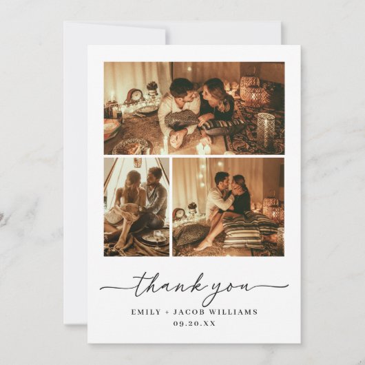 ミニマルモダンリストブラック&ホワイト3フォトコラージュ サンキューカード (正面)