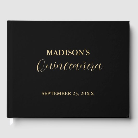 ミニマルモダンリストブラック&金ゴールドクインセアニラ ゲストブック (正面)
