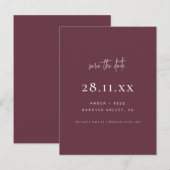 ミニマルモダンリストブルゴーニュ日付を保存 案内ポストカード (正面/裏面)