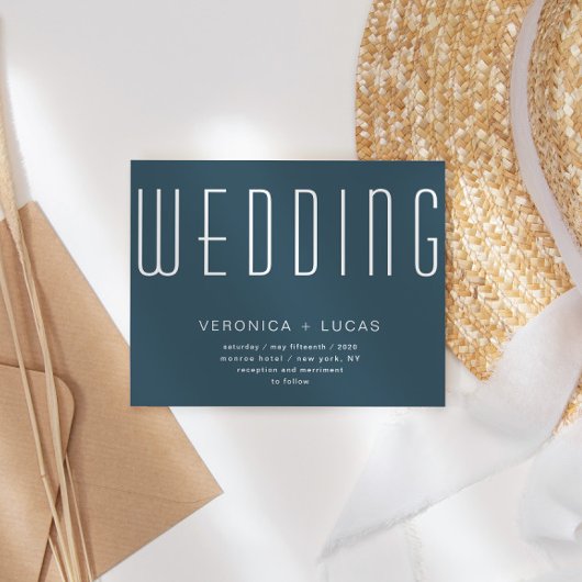 ミニマルモダンリストブルーとホワイト結婚ズ 招待状