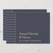 ミニマルモダンリストブルーと金ゴールドビジネスディナー 招待状 (正面/裏面)