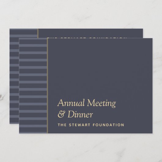 ミニマルモダンリストブルーと金ゴールドビジネスディナー 招待状 (正面/裏面)