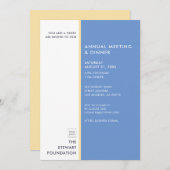 ミニマルモダンリストブルーと金ゴールドビジネスディナー 招待状 (正面/裏面)