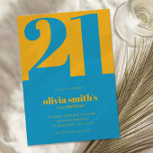 ミニマルモダンリストブルーイエロー21歳の誕生日 招待状