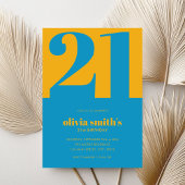 ミニマルモダンリストブルーイエロー21歳の誕生日 招待状