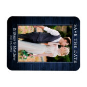 ミニマルモダンリストブルーウッドプリント日付を保存 マグネット (横)