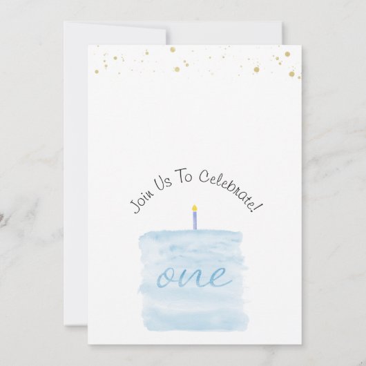 ミニマルモダンリストブルーケーキファースト誕生日 招待状 (裏面)