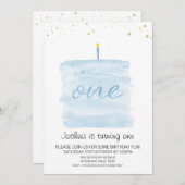 ミニマルモダンリストブルーケーキファースト誕生日 招待状 (正面/裏面)