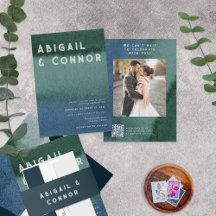 ミニマルモダンリストブルーティール（緑がかった色）フォト招待状