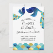 ミニマルモダンリストブルーティール（緑がかった色）マーメイド誕生日 招待状 (正面)