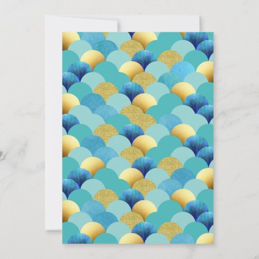 ミニマルモダンリストブルーティール（緑がかった色）マーメイド誕生日 招待状 (裏面)